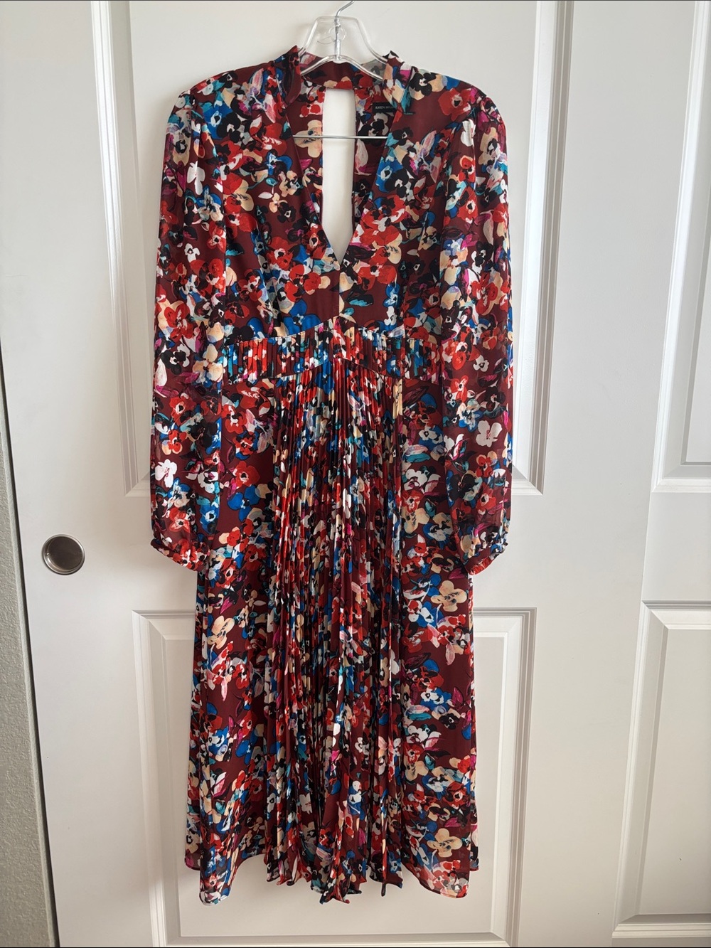 Karen Millen Burgundy Floral Pleated Midi Dress